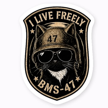 BMS CAT “I LIVE FREELY” マットステッカー