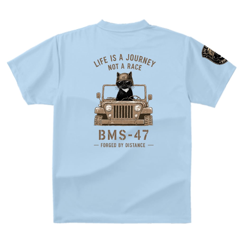 LIFE IS A JOURNEY” CAT DRIVER TEE/水色