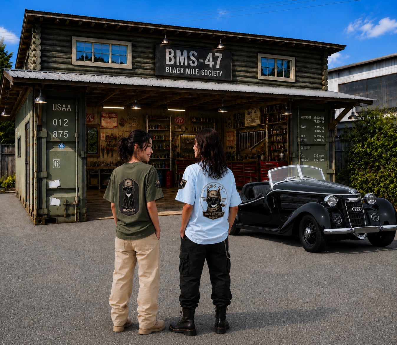 BMS-47 BLACK MILE SPEC TEE “BLACK CAT”/水色