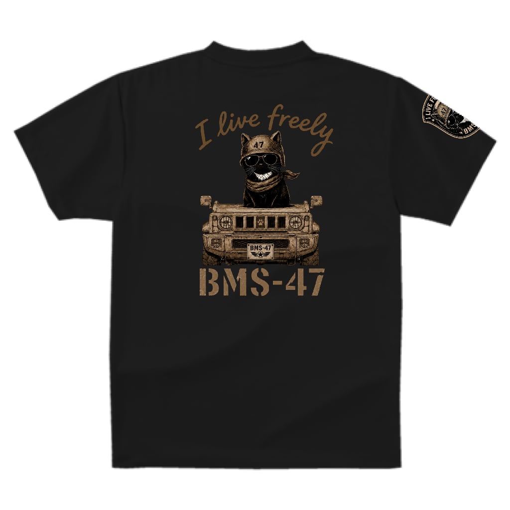 I LIVE FREELY ROUGH ROADS CAT TEE/黒