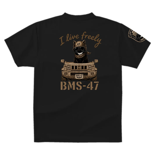 I LIVE FREELY ROUGH ROADS CAT TEE/黒