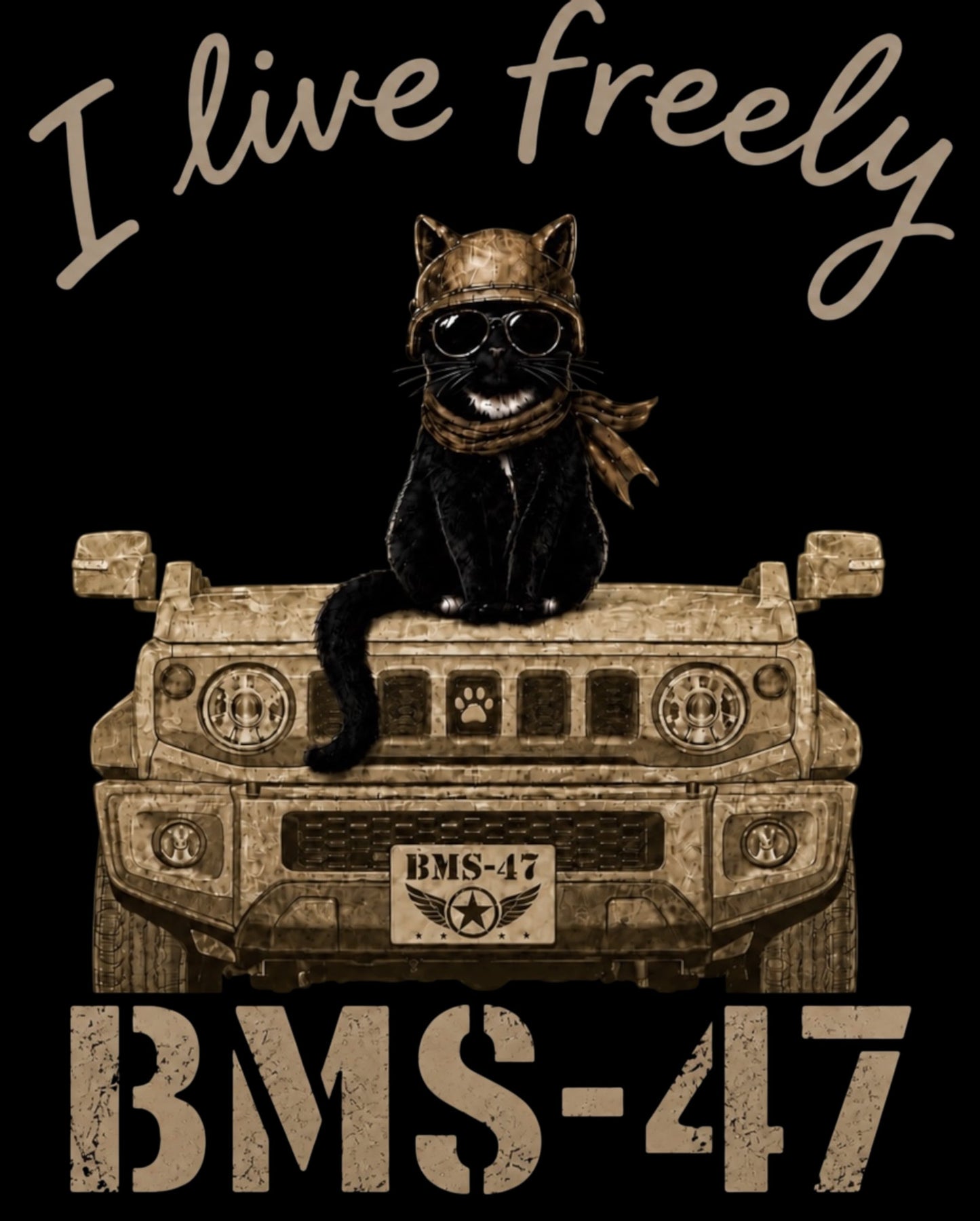 I LIVE FREELY ROUGH ROADS CAT TEE/黒
