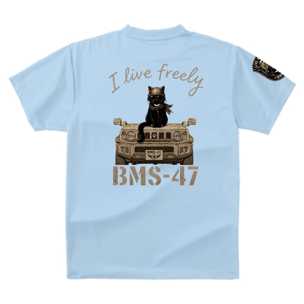 I LIVE FREELY ROUGH ROADS CAT TEE／水色