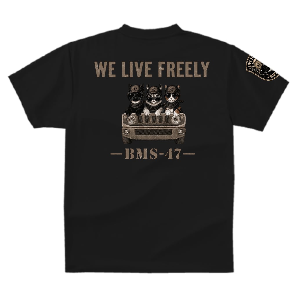 I LIVE FREELY ROUGH ROADS CAT TEE/黒