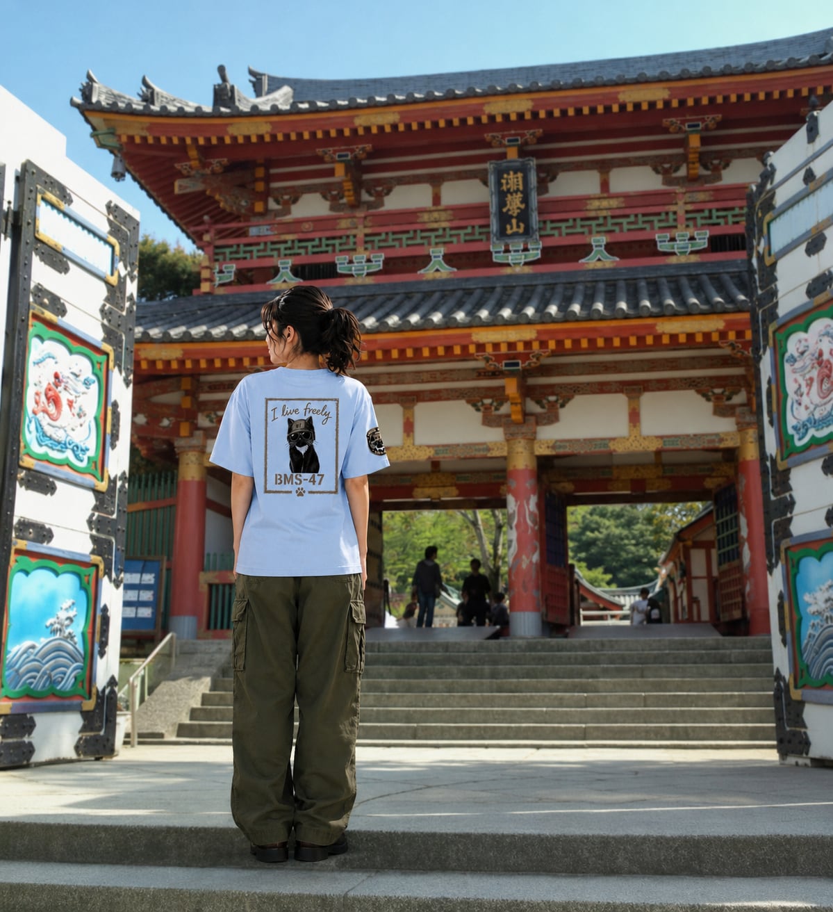 BMS-47 “I LIVE FREELY” CAT TEE／水色