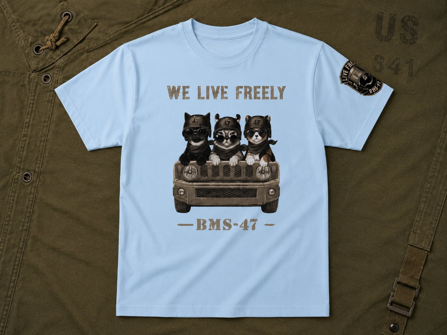 WE LIVE FREELY ROUGH ROADS CAT TEE／水色