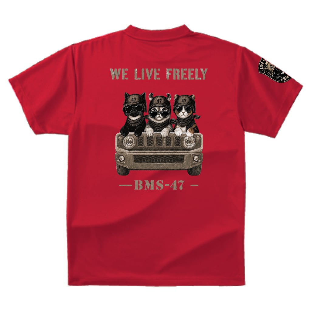 WE LIVE FREELY ROUGH ROADS CAT TEE／赤