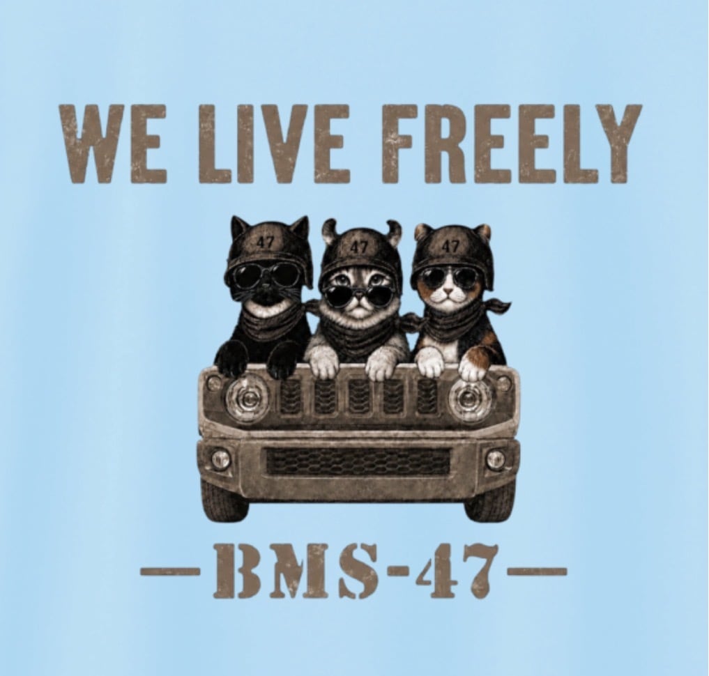 I LIVE FREELY ROUGH ROADS CAT TEE/水色