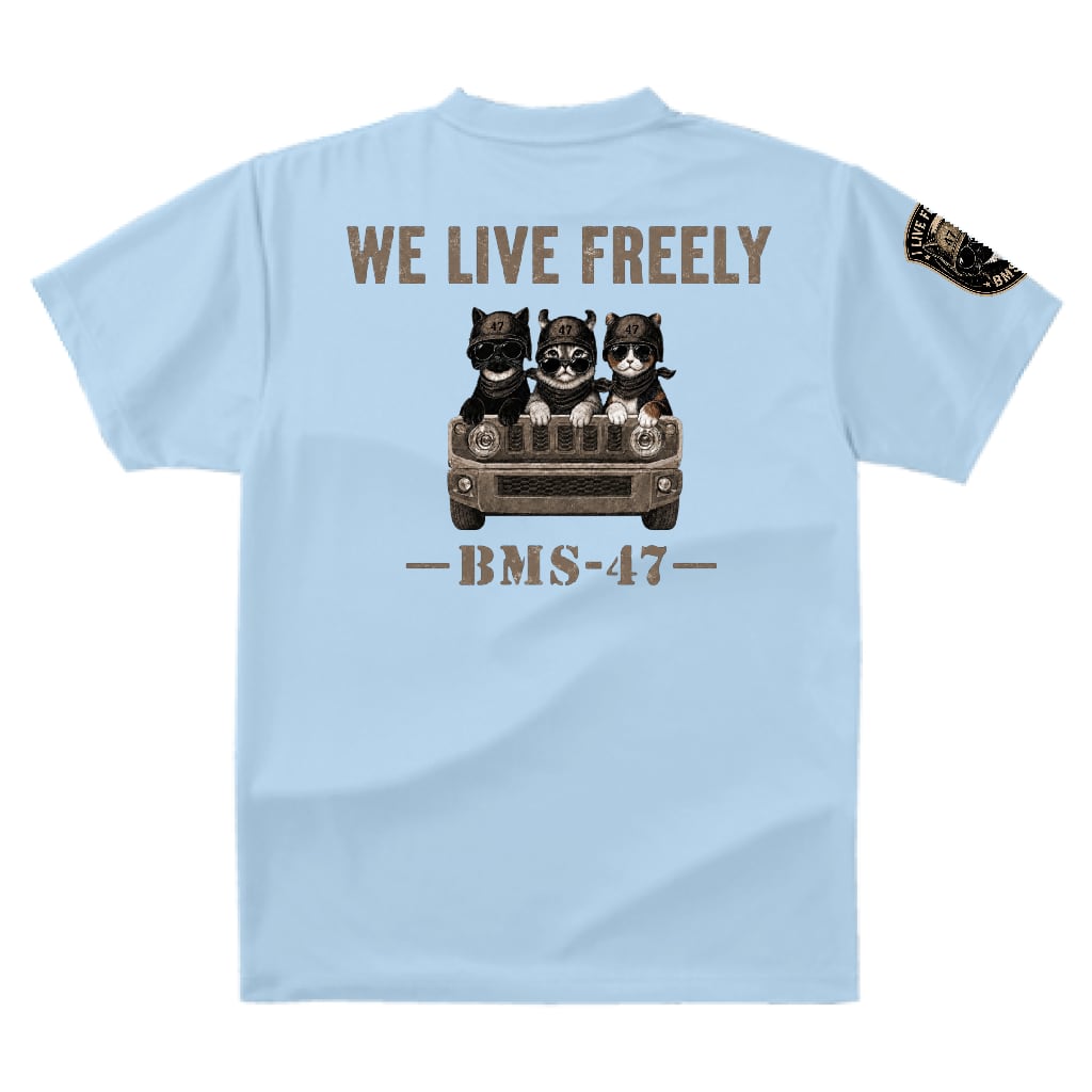 I LIVE FREELY ROUGH ROADS CAT TEE/水色