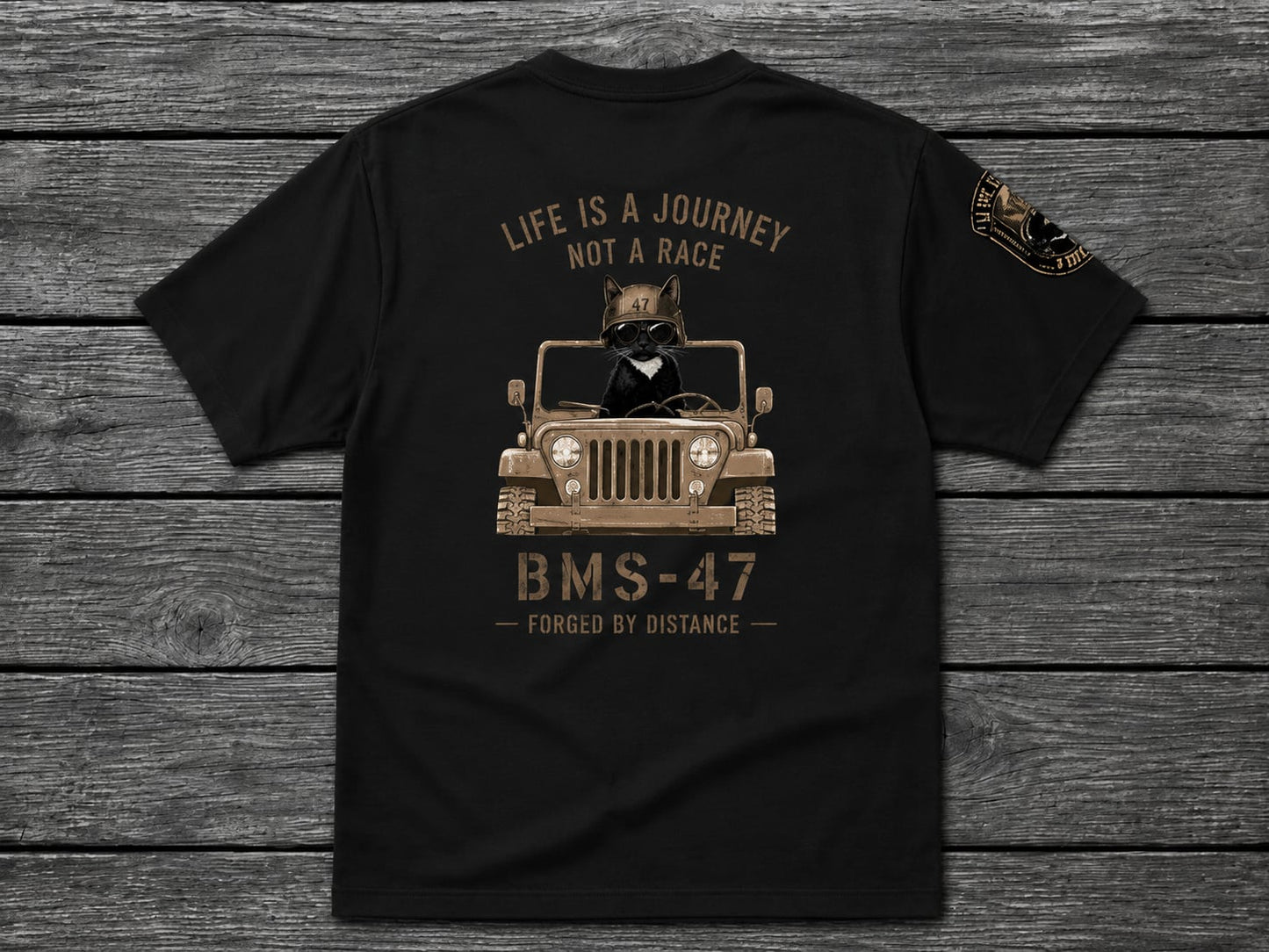 LIFE IS A JOURNEY” CAT DRIVER TEE／黒