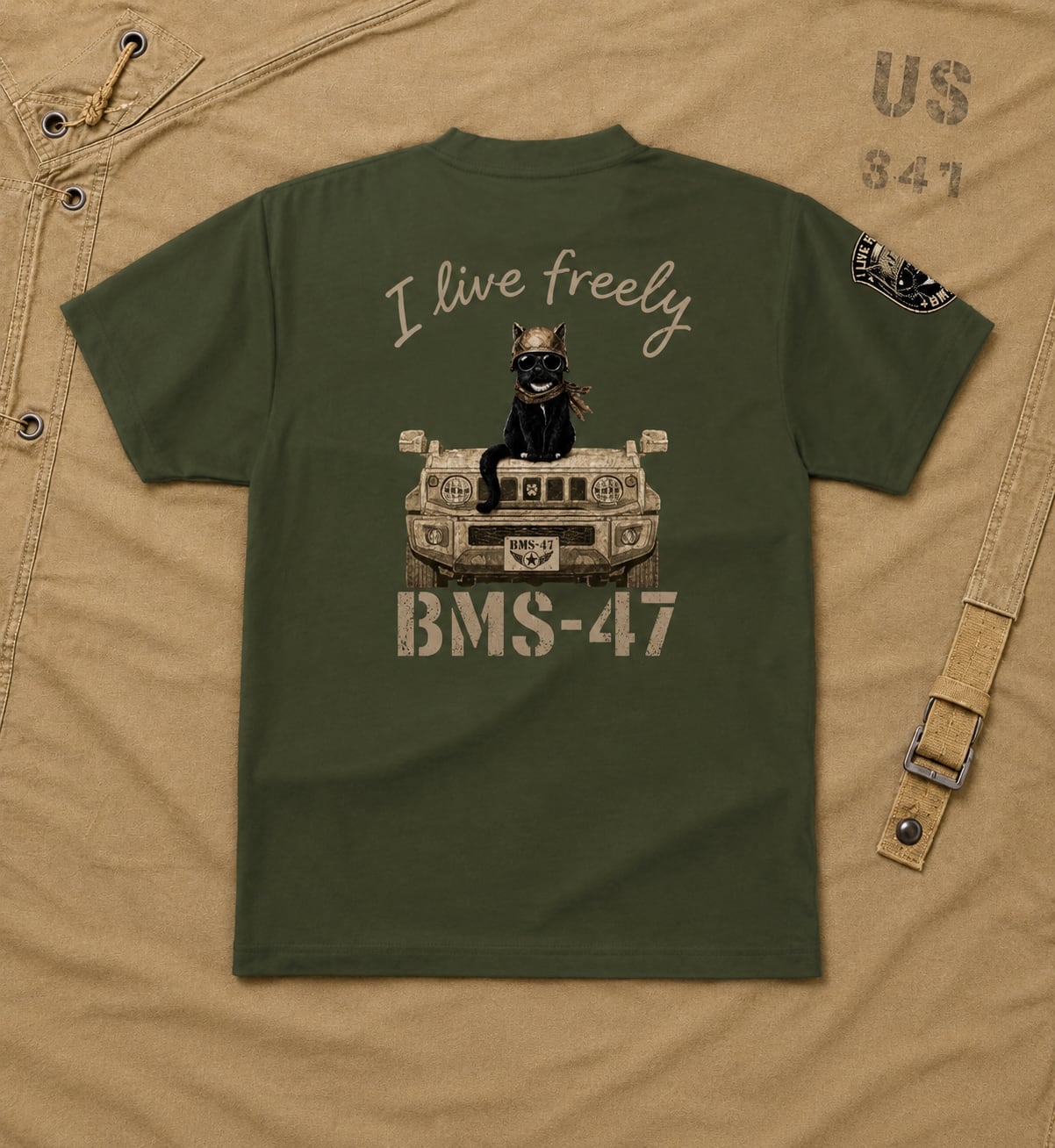 I LIVE FREELY ROUGH ROADS CAT TEE/緑