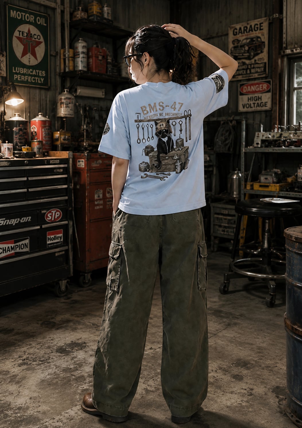 HANGAR TOOLS CAT TEE / 水色