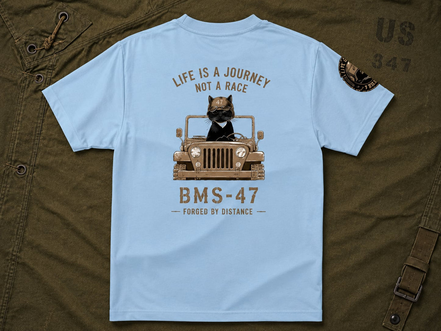 LIFE IS A JOURNEY” CAT DRIVER TEE/水色
