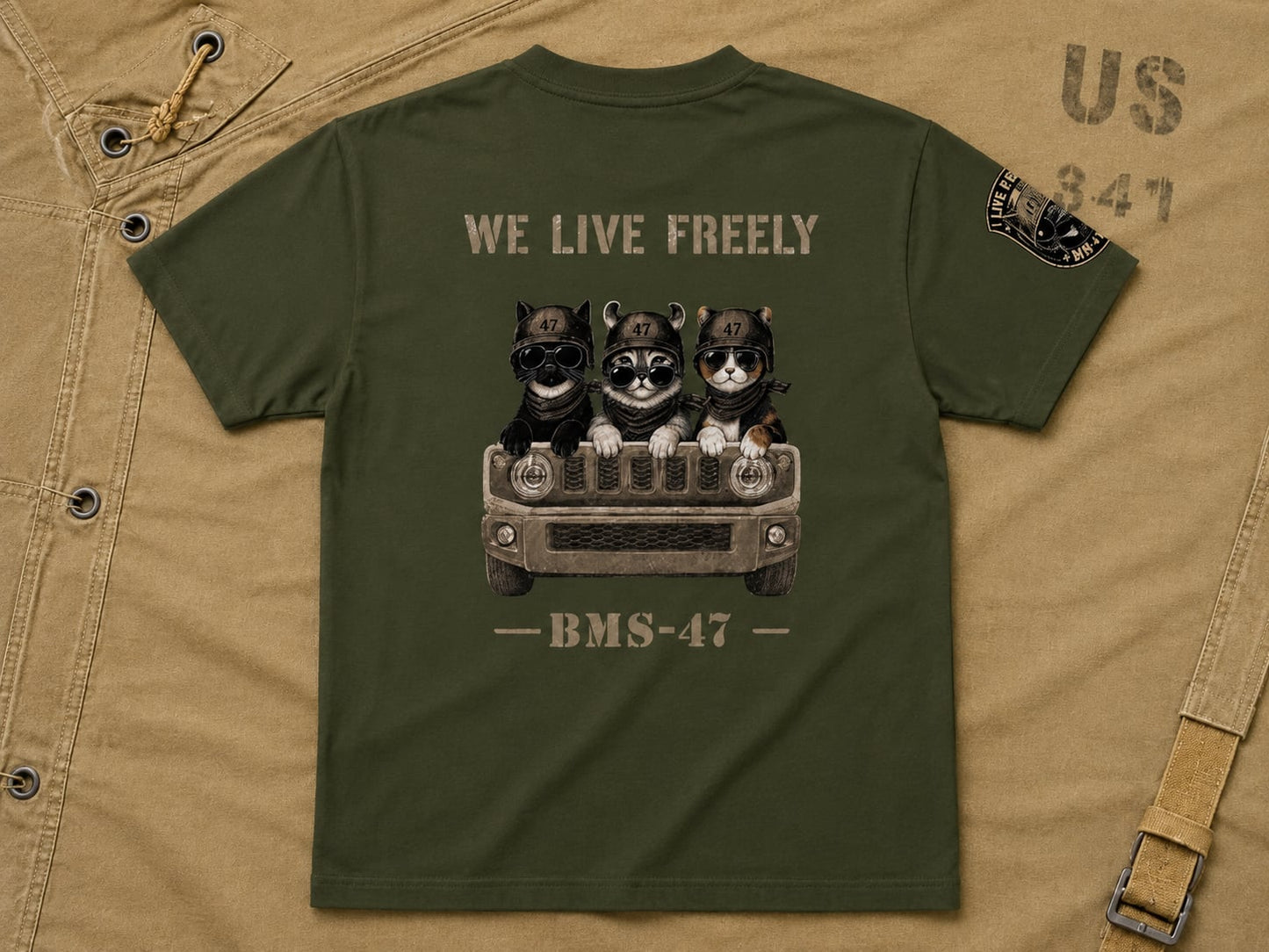 WE LIVE FREELY ROUGH ROADS CAT TEE／緑