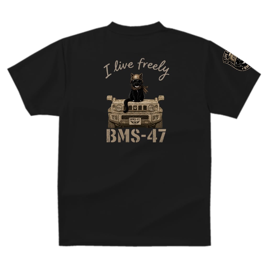 I LIVE FREELY ROUGH ROADS CAT TEE/黒