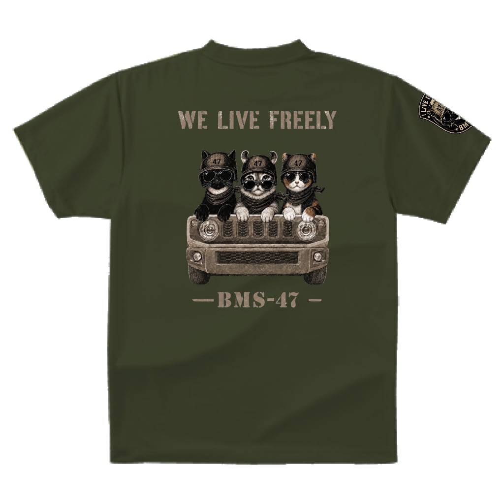 WE LIVE FREELY ROUGH ROADS CAT TEE／緑