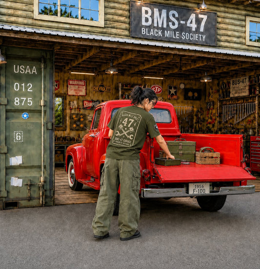Black Mile Garage TEE / アーミーグリーン