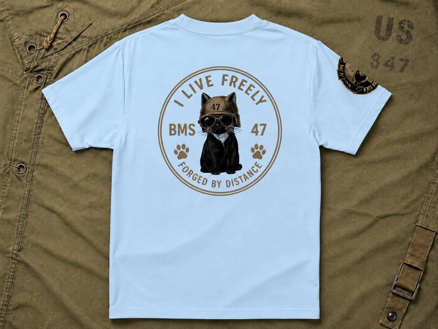 BMS-47I  LIVE FREELY CAT TEE／水色