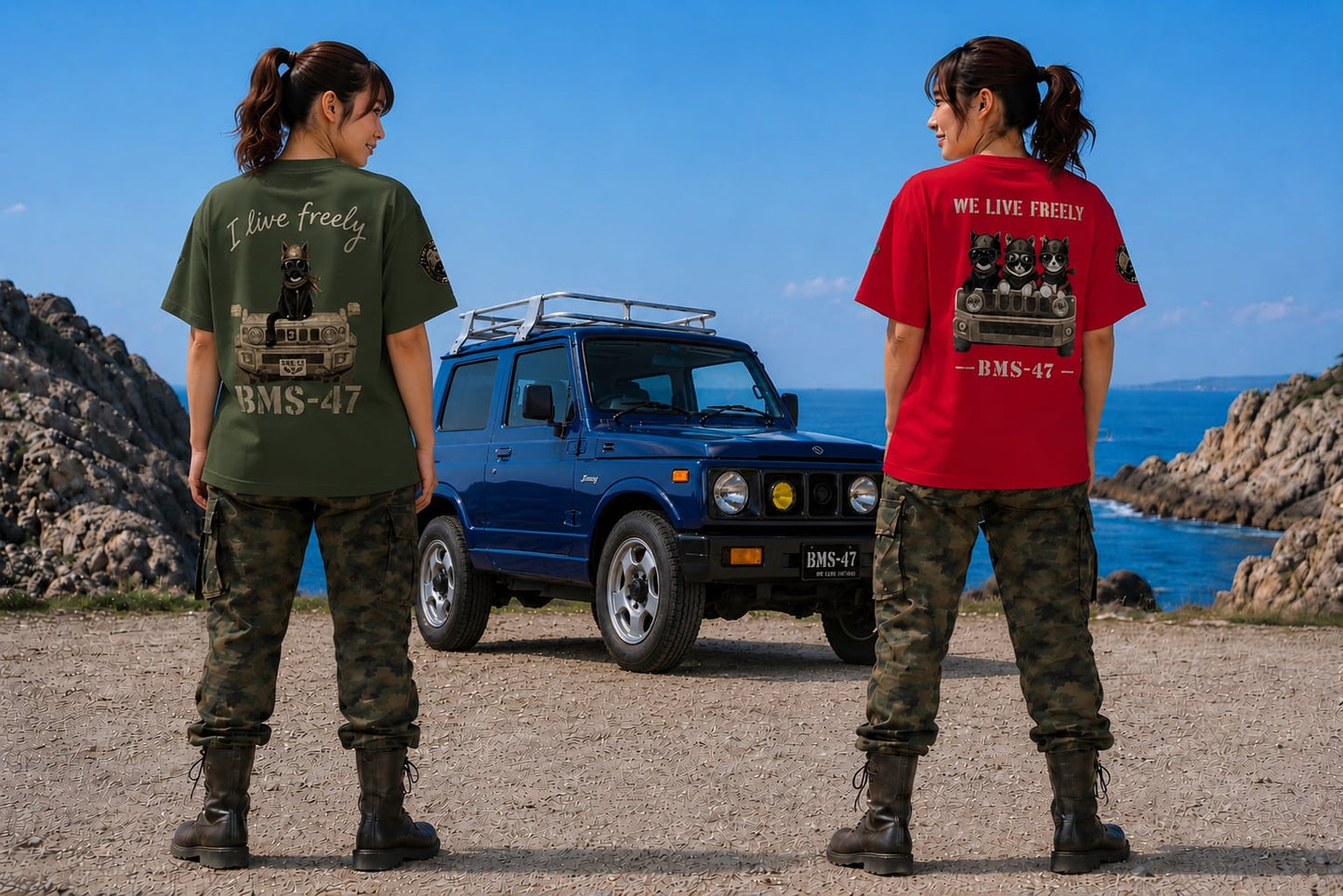 WE LIVE FREELY ROUGH ROADS CAT TEE／赤