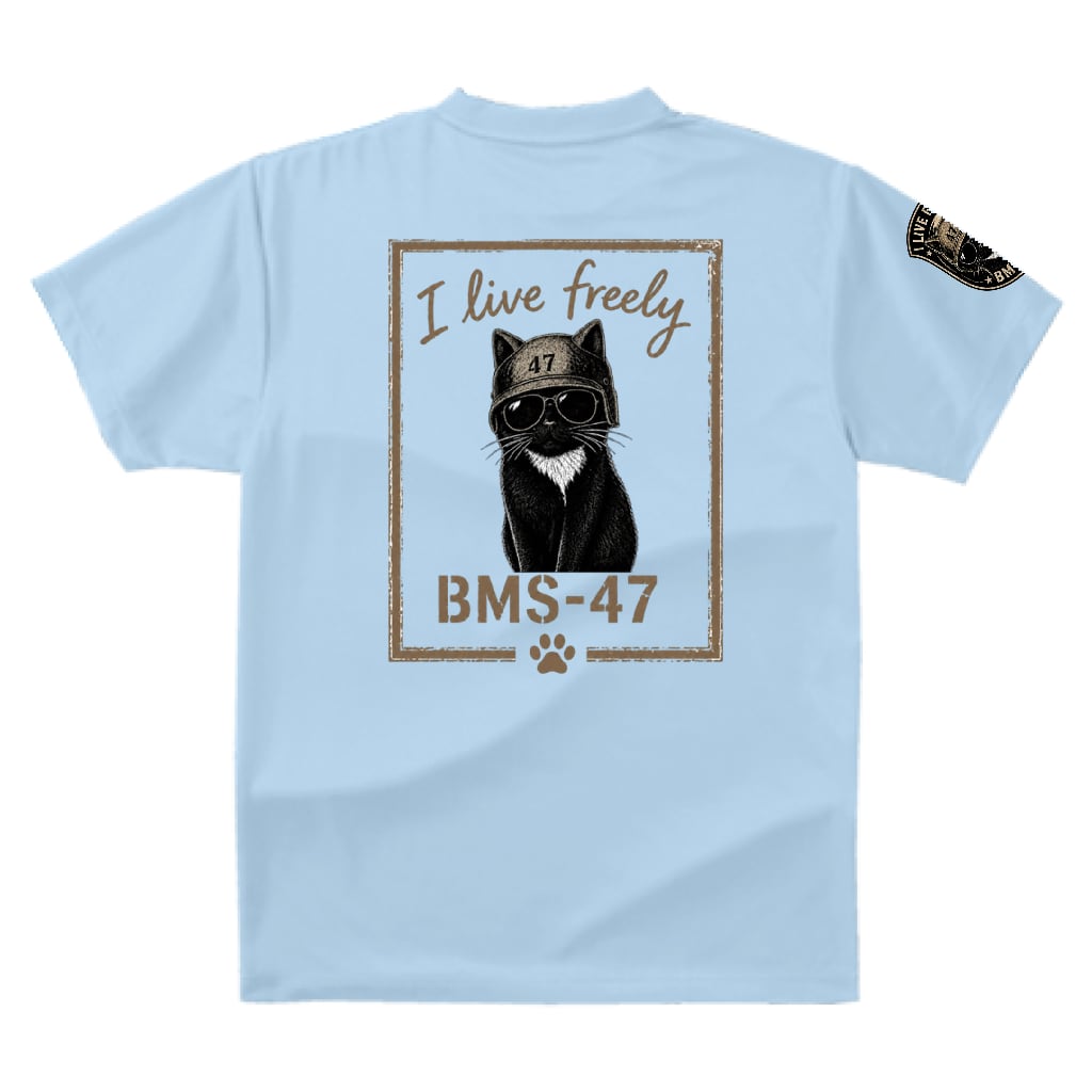 BMS-47 “I LIVE FREELY” CAT TEE／水色