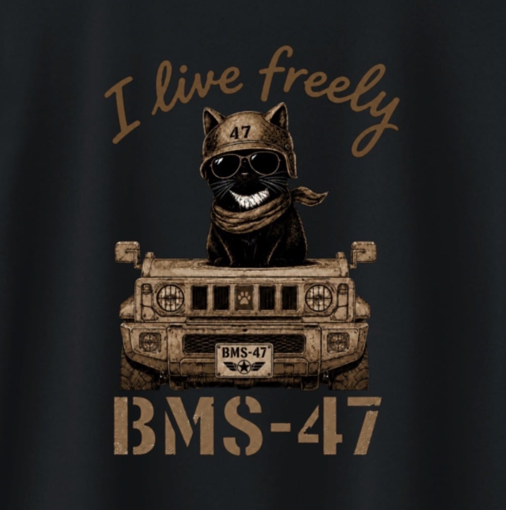 I LIVE FREELY ROUGH ROADS CAT TEE/黒