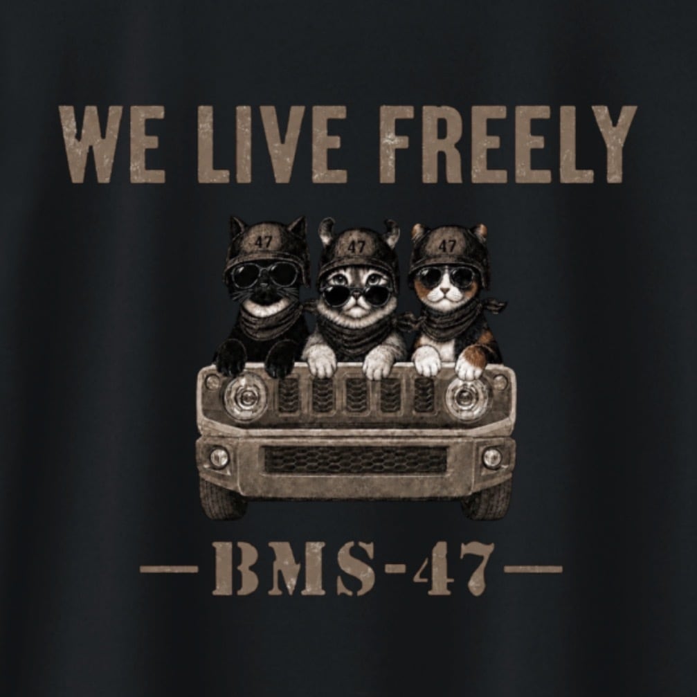 I LIVE FREELY ROUGH ROADS CAT TEE/黒