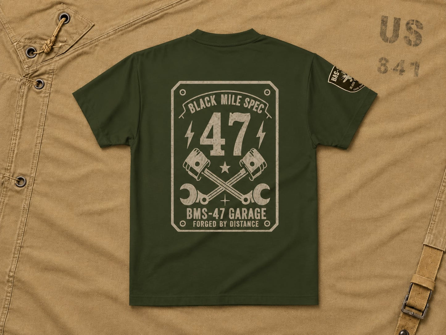Black Mile Garage TEE / アーミーグリーン