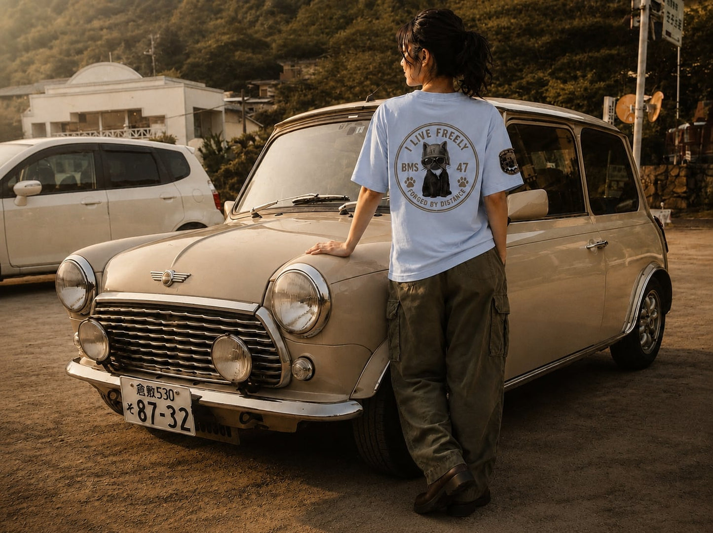BMS-47I  LIVE FREELY CAT TEE／水色