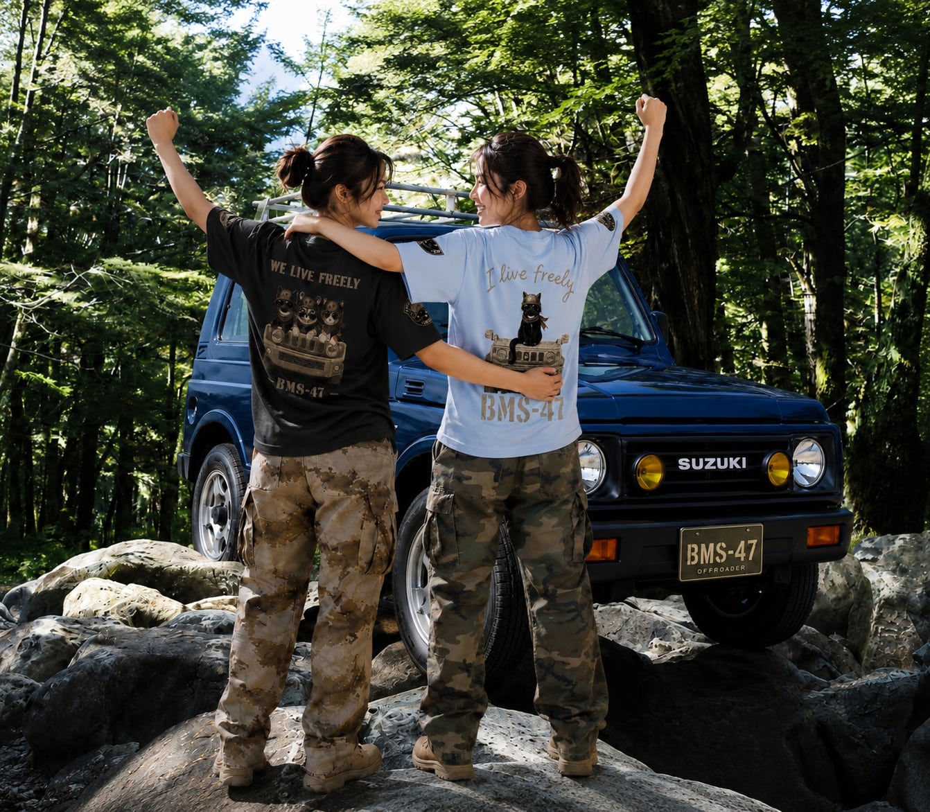 I LIVE FREELY ROUGH ROADS CAT TEE／水色